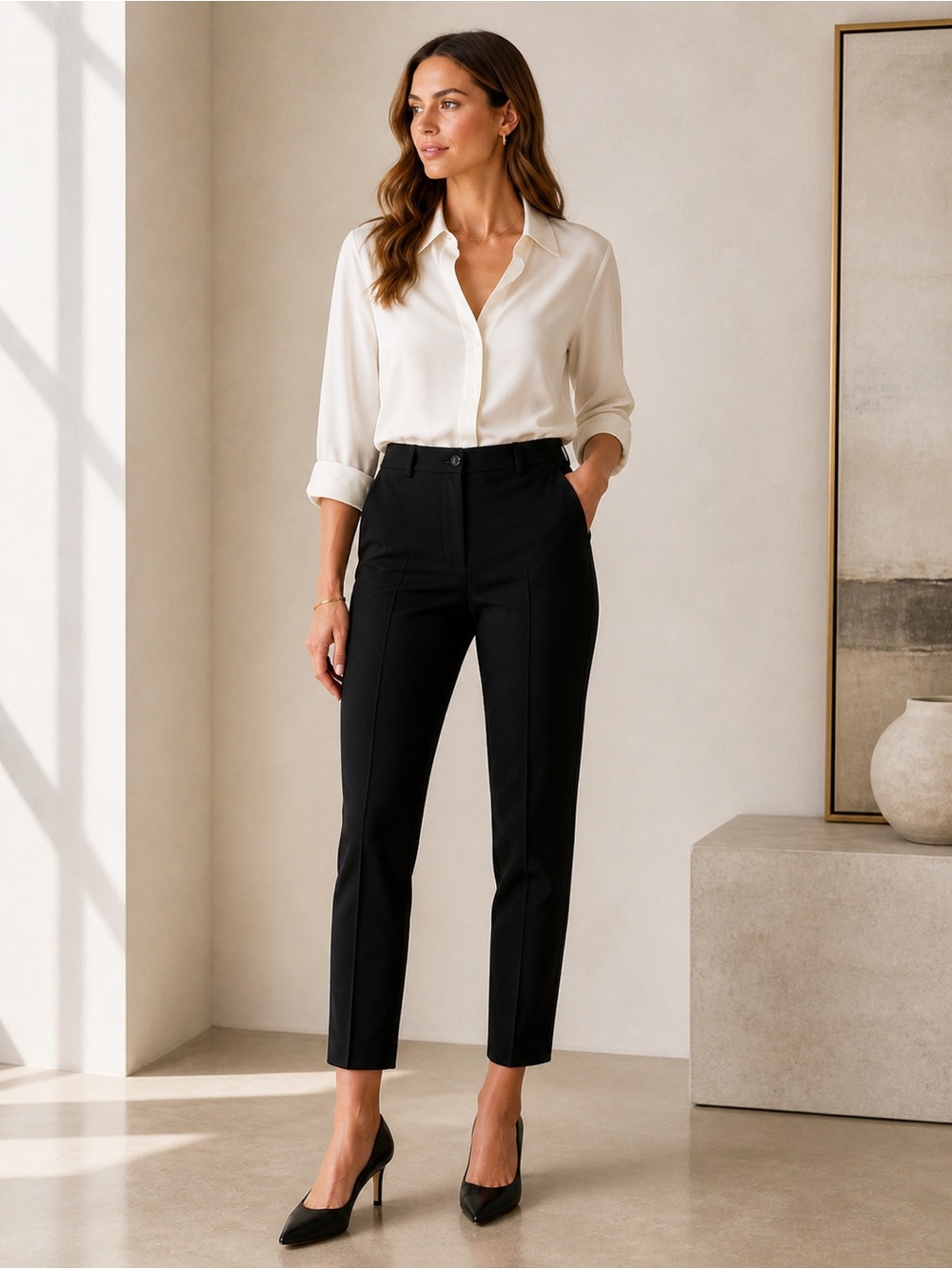 Michael Kors Black Ankle Pants Size 10 Pintuck Stretch Career Work Trousers